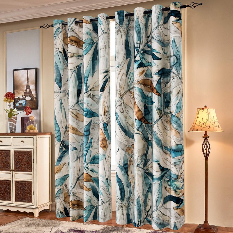 SUBRTEX Light Flitering Curtains 52Wx84L, Room Darkening Vibrant Floral Drapes, 50% Blackout, Semi Sheer Boho Farmhouse Curtains for Living Room, Blue - Image 1